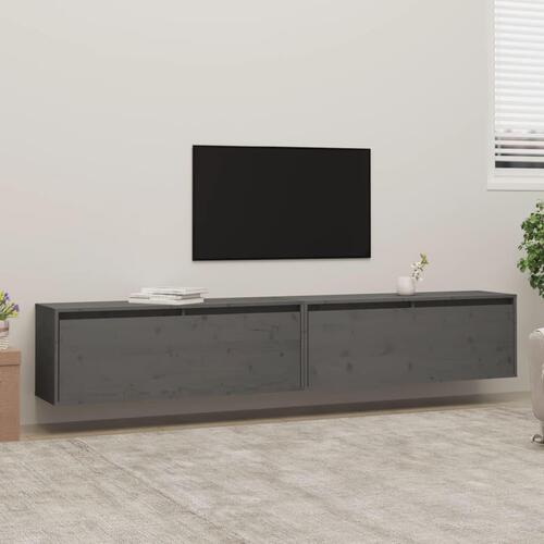 Vægskabe 2 stk. 100x30x35 cm massivt fyrretræ grå