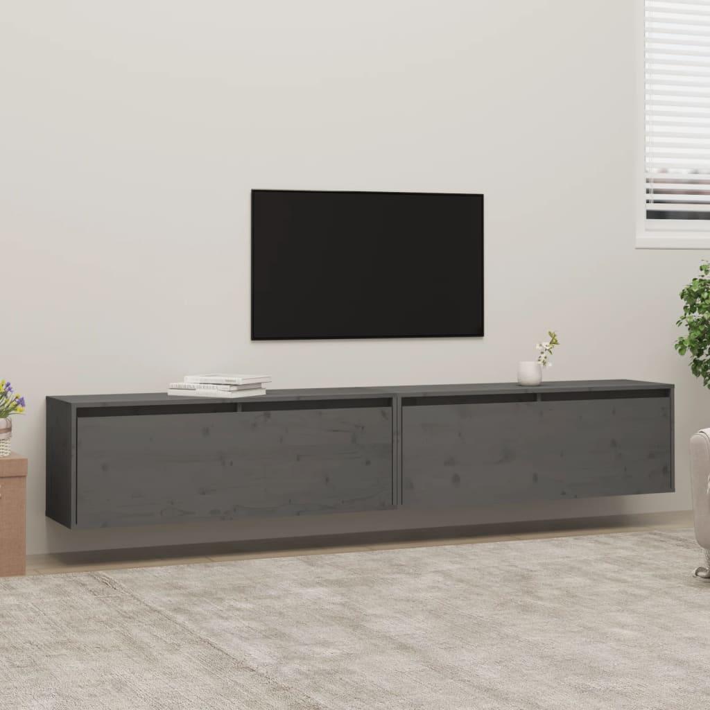Vægskabe 2 stk. 100x30x35 cm massivt fyrretræ grå