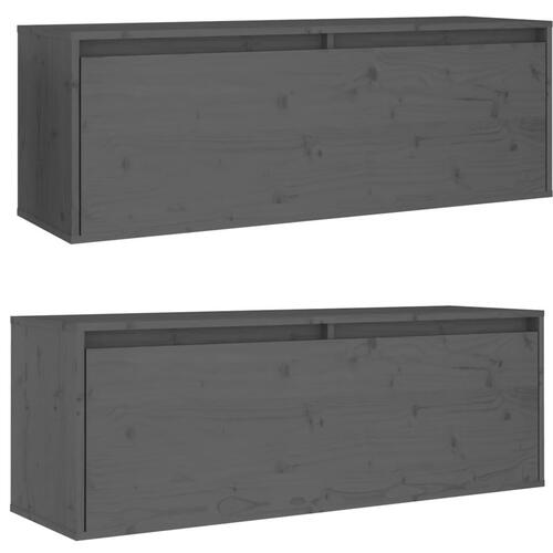 Vægskabe 2 stk. 100x30x35 cm massivt fyrretræ grå