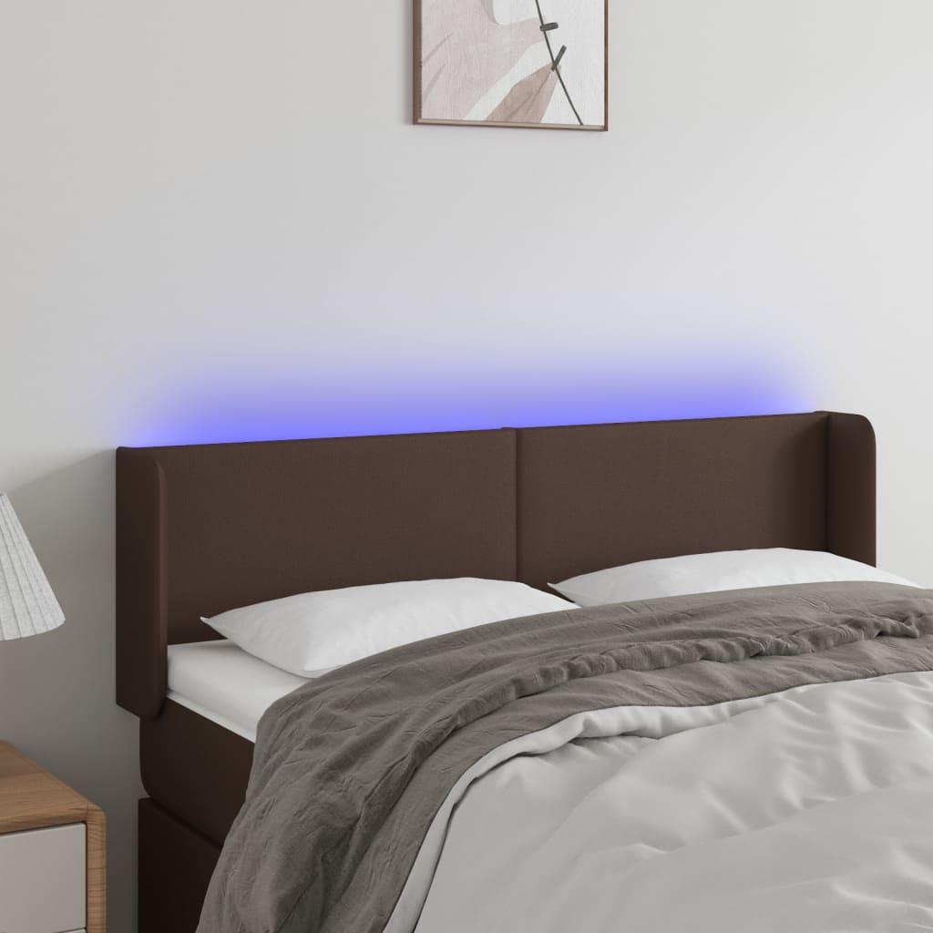Sengegavl med LED-lys 147x16x78/88 cm kunstlæder brun