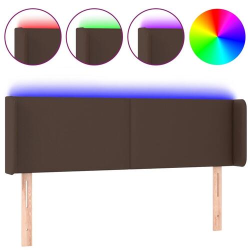 Sengegavl med LED-lys 147x16x78/88 cm kunstlæder brun