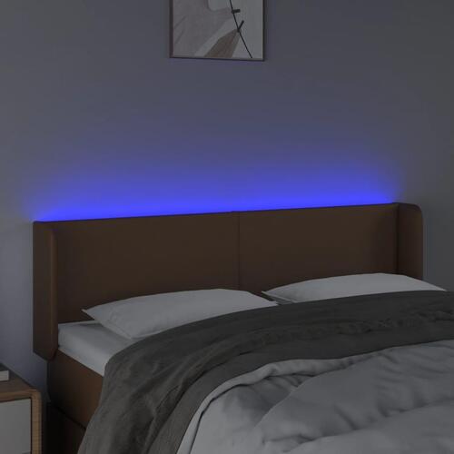 Sengegavl med LED-lys 147x16x78/88 cm kunstlæder brun
