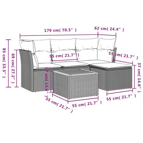 Havesofasæt 5 dele med hynder polyrattan beige