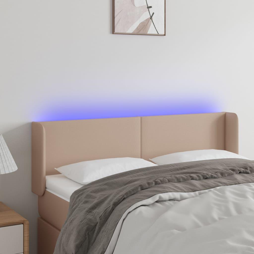 Sengegavl med LED-lys 147x16x78/88cm kunstlæder cappuccino billede