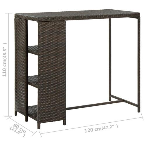 Barbord med opbevaringsstativ 120x60x110 cm polyrattan brun