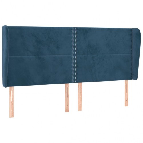 Sengegavl med kanter 183x23x118/128 cm fløjl mørkeblå