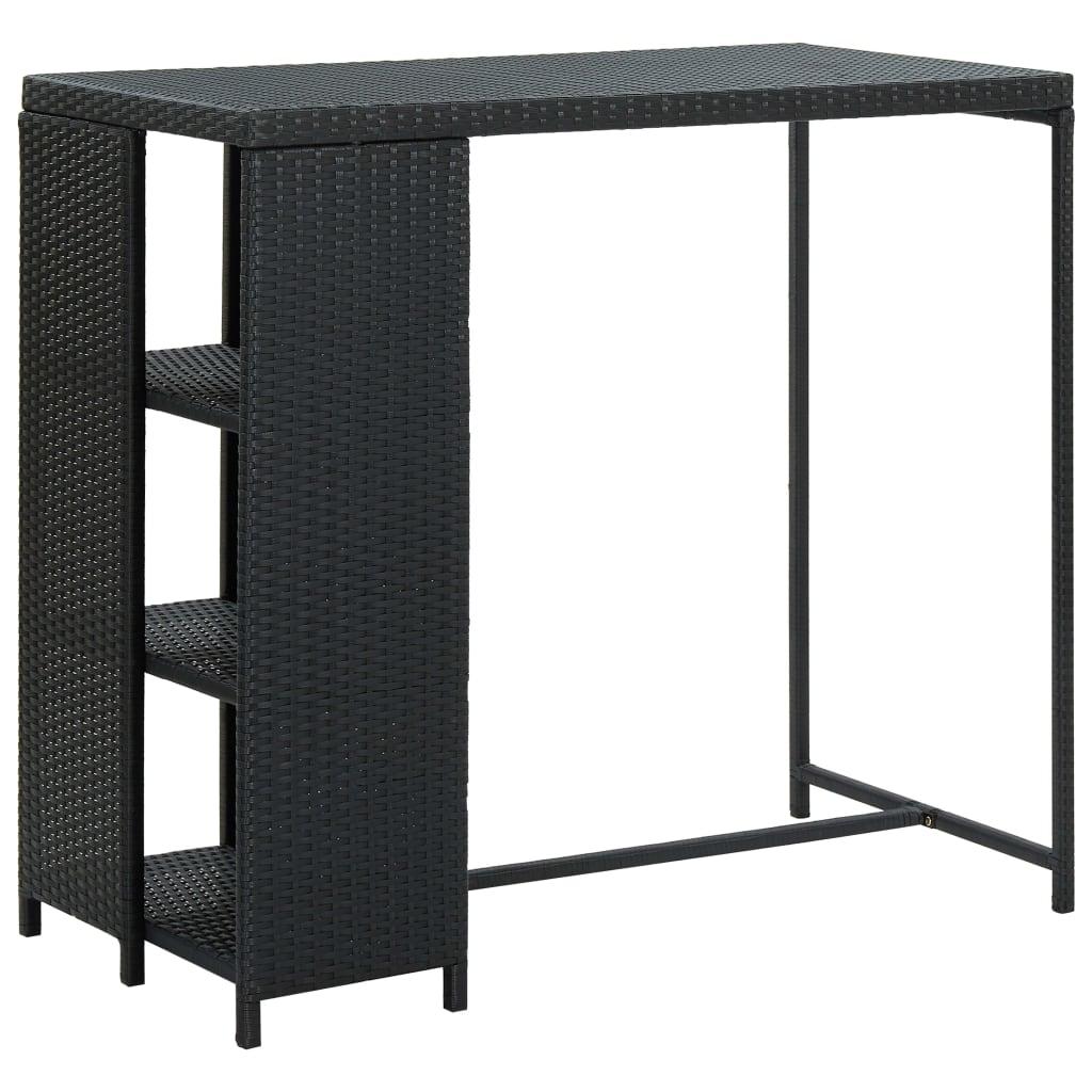Barbord med opbevaringsstativ 120x60x110 cm polyrattan sort