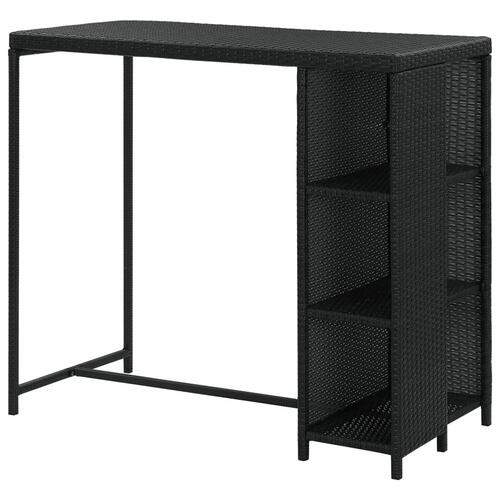 Barbord med opbevaringsstativ 120x60x110 cm polyrattan sort