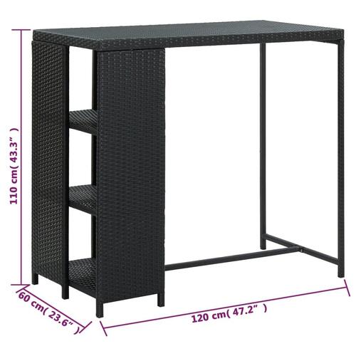 Barbord med opbevaringsstativ 120x60x110 cm polyrattan sort