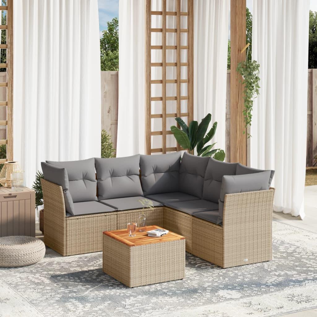 Havesofasæt 6 dele med hynder polyrattan beige