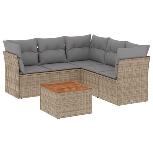 Havesofasæt 6 dele med hynder polyrattan beige