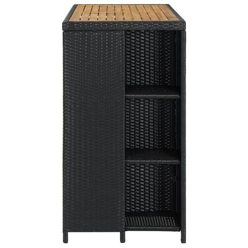 Barbord med opbevaringsstativ 120x60x110 cm polyrattan sort