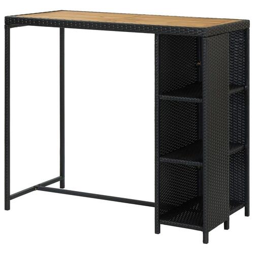 Barbord med opbevaringsstativ 120x60x110 cm polyrattan sort