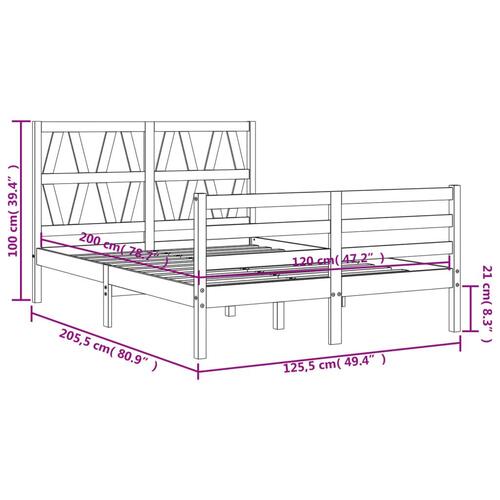 Sengeramme med sengegavl 120x200 cm massivt træ hvid