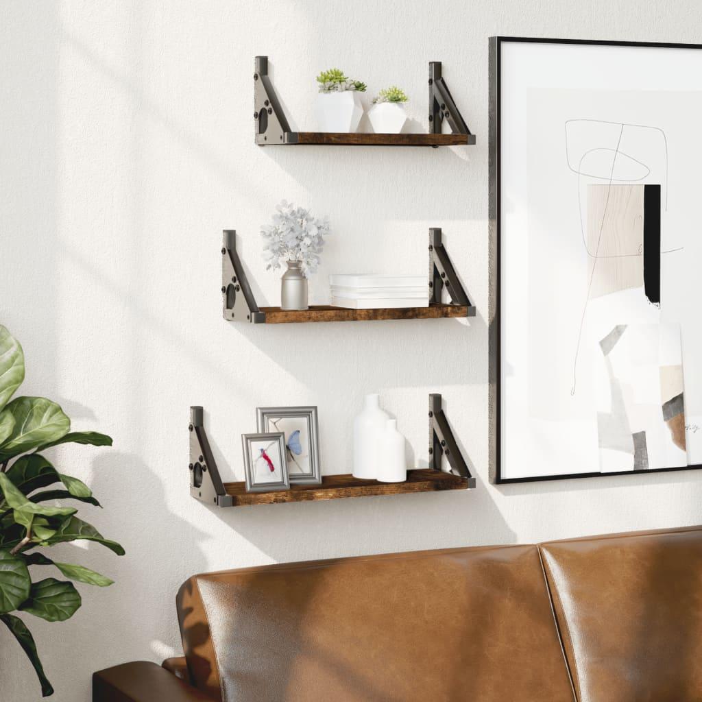 Væghylder 3 stk. konstrueret træ røget egetræsfarve billede