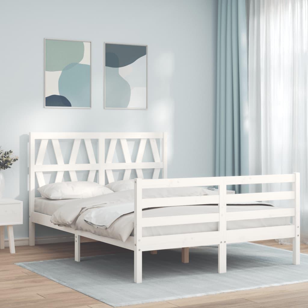 Sengeramme med sengegavl 120x200 cm massivt træ hvid