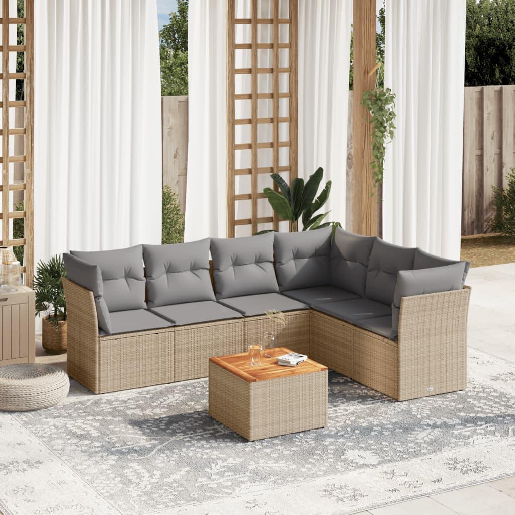 Havesofasæt 7 dele med hynder polyrattan beige