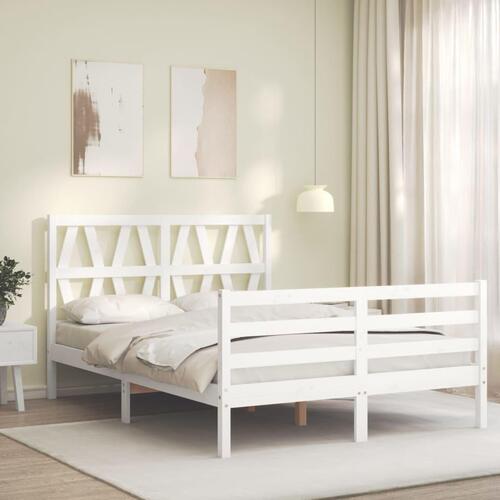 Sengeramme med sengegavl 120x200 cm massivt træ hvid