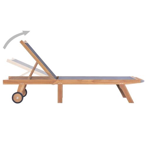 Foldbar liggestol med hjul massivt teak og textilene