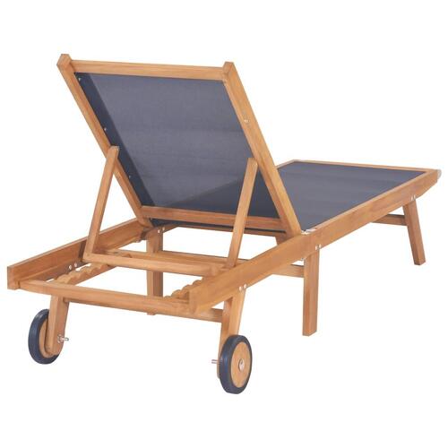 Foldbar liggestol med hjul massivt teak og textilene