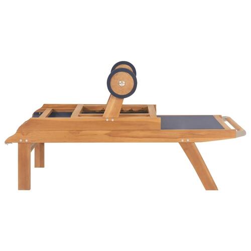 Foldbar liggestol med hjul massivt teak og textilene