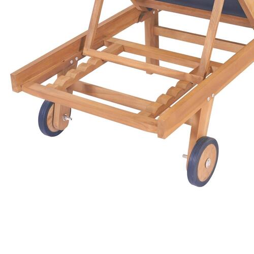 Foldbar liggestol med hjul massivt teak og textilene