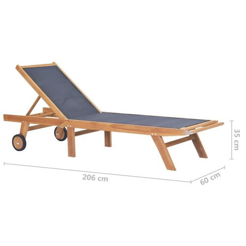 Foldbar liggestol med hjul massivt teak og textilene