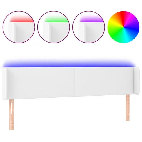 Sengegavl med LED-lys 183x16x78/88 cm kunstlæder hvid