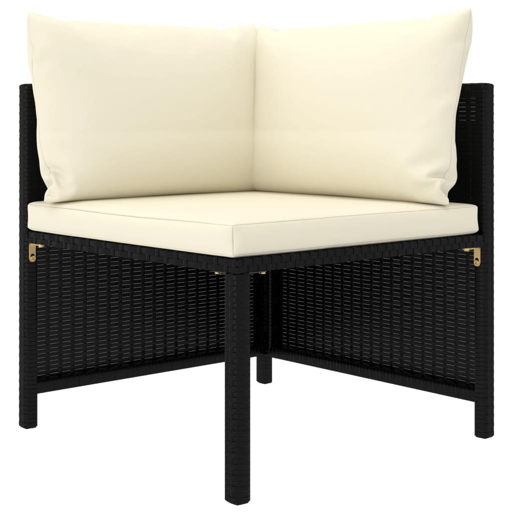 Hjørnesæde til sofa med hynder polyrattan sort