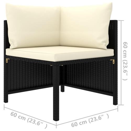 Hjørnesæde til sofa med hynder polyrattan sort