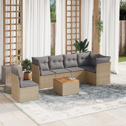 Havesofasæt 7 dele med hynder polyrattan beige