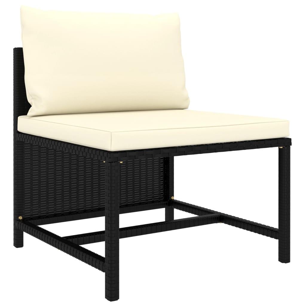 Midtersæde til sofa med hynder polyrattan sort