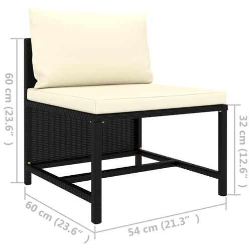 Midtersæde til sofa med hynder polyrattan sort