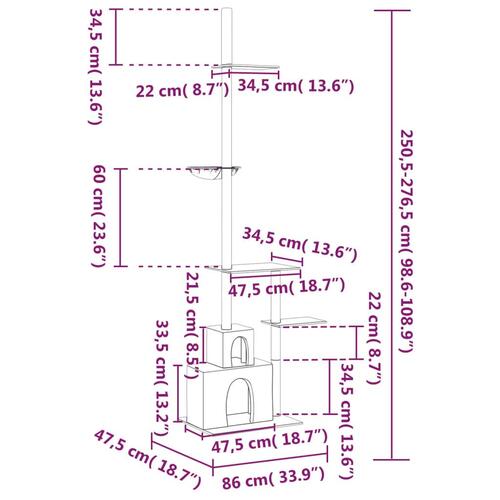 Kradsetræ fra gulv til loft 250,5-276,5 cm mørkegrå