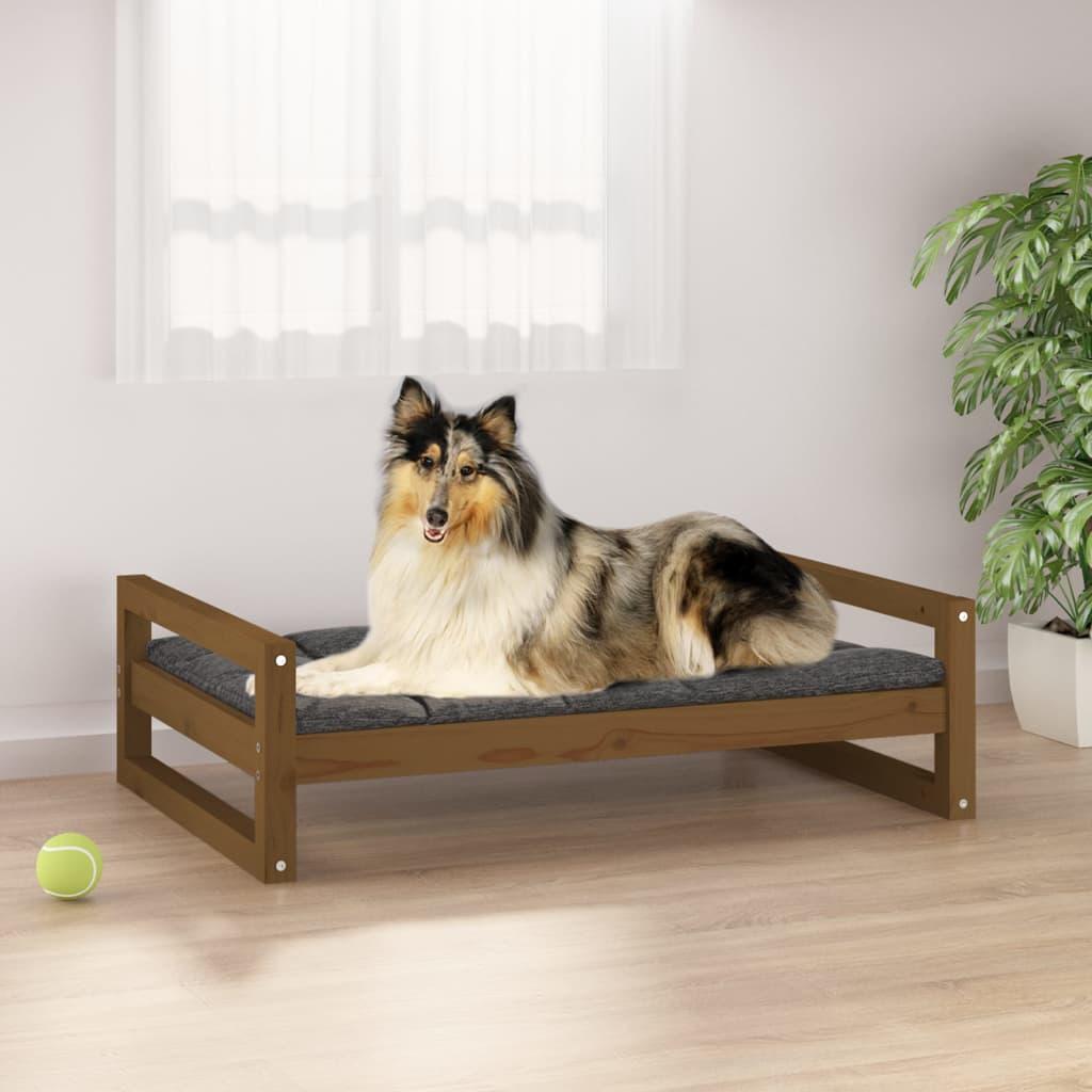 Hundeseng 95,5x65,5x28 cm massivt fyrretræ gyldenbrun