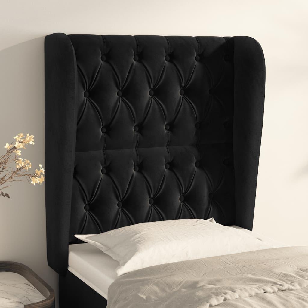 Sengegavl med kanter 83×23×118/128 cm - fløjl, sort