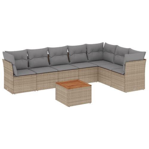 Havesofasæt 8 dele med hynder polyrattan beige