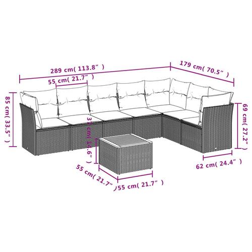 Havesofasæt 8 dele med hynder polyrattan beige