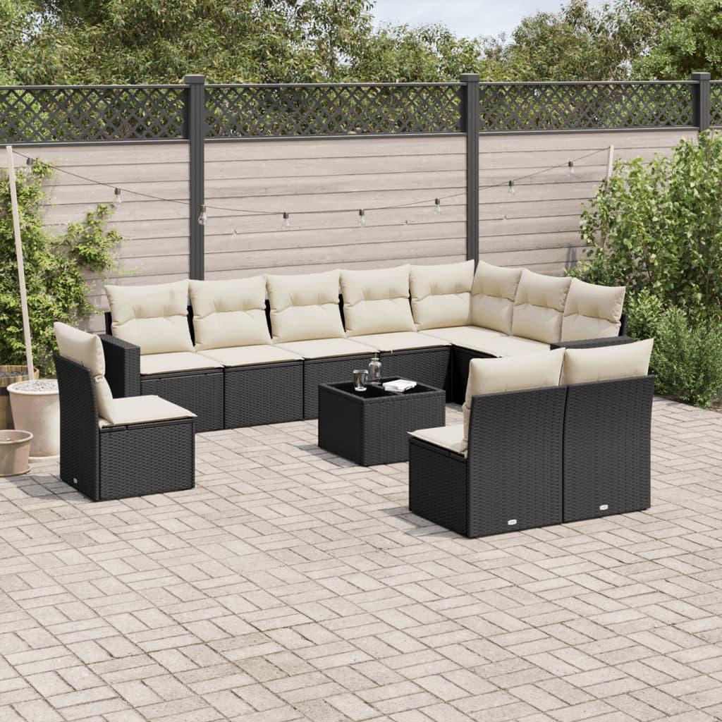 Sofasæt til haven 11 dele med hynder polyrattan sort