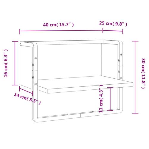 Væghylde med stang 40x25x30 cm grå sonoma-eg