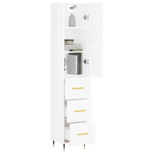 Skab 34,5x34x180 cm konstrueret træ hvid højglans