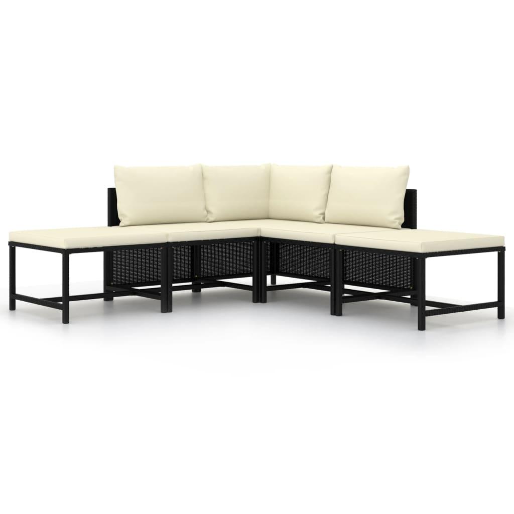 Sofasæt til haven 5 dele med hynder polyrattan sort