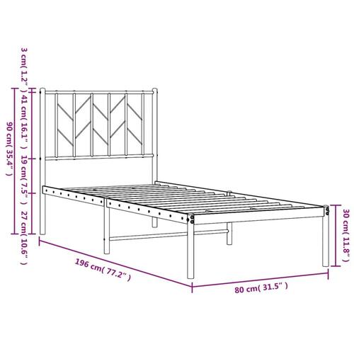 Sengeramme med sengegavl 75x190 cm metal sort