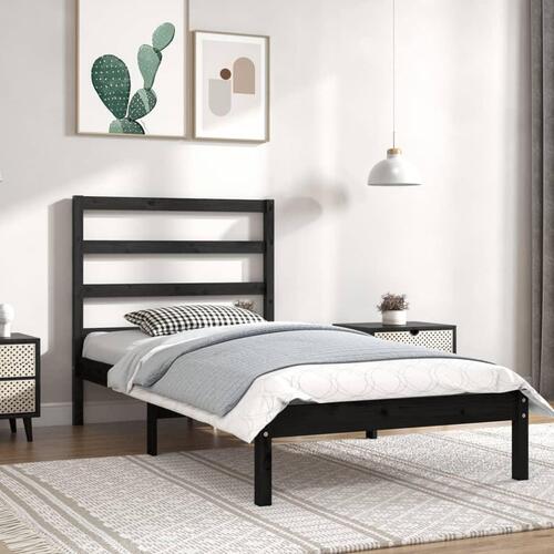 Sengeramme 90x190 cm Single massivt træ sort