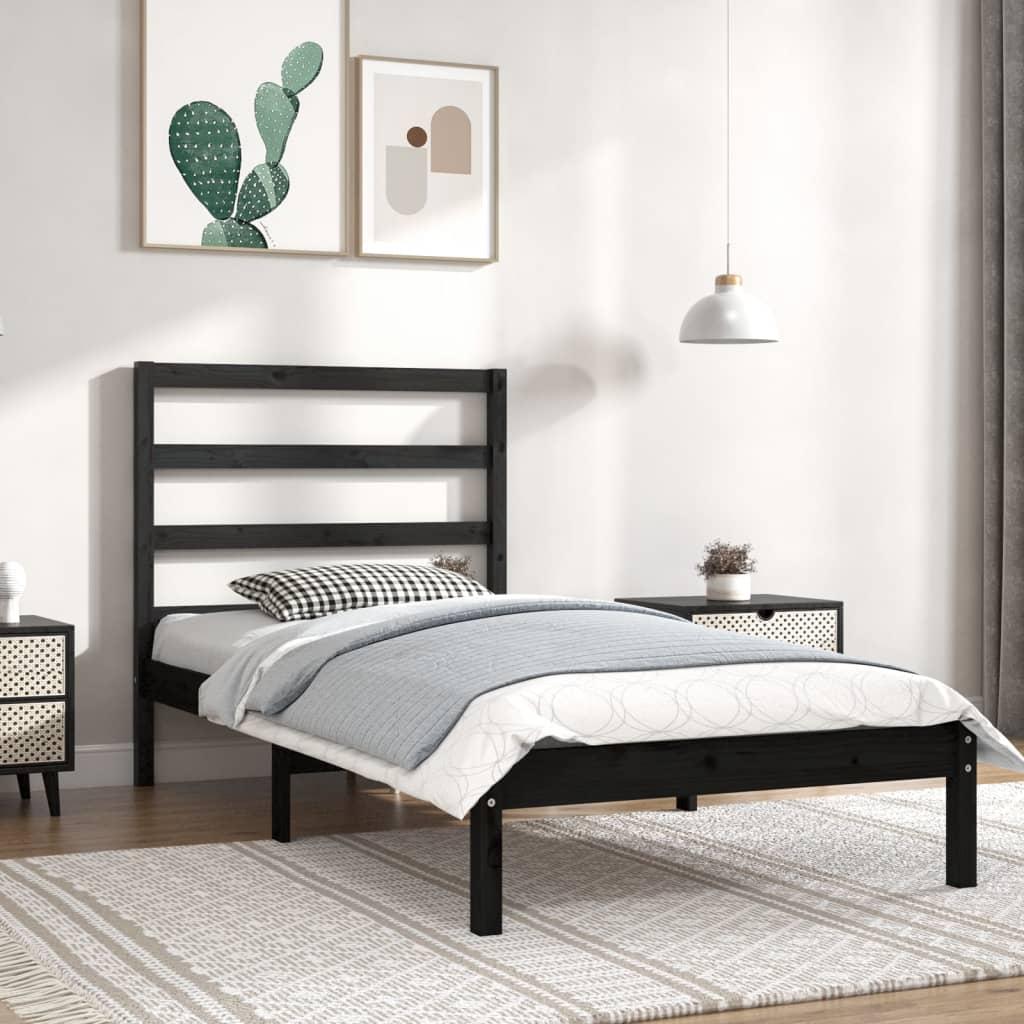 Sengeramme 90x190 cm Single massivt træ sort