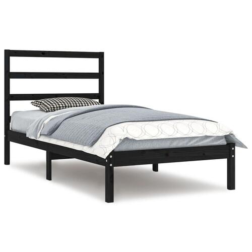 Sengeramme 90x190 cm Single massivt træ sort