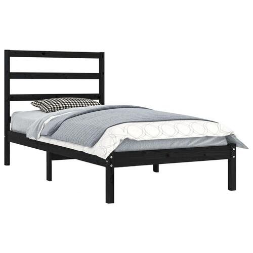 Sengeramme 90x190 cm Single massivt træ sort