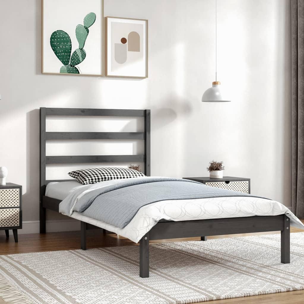 Sengeramme 90x200 cm massivt fyrretræ grå