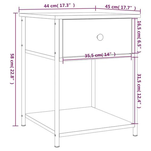 Sengebord 44x45x58 cm konstrueret træ sort