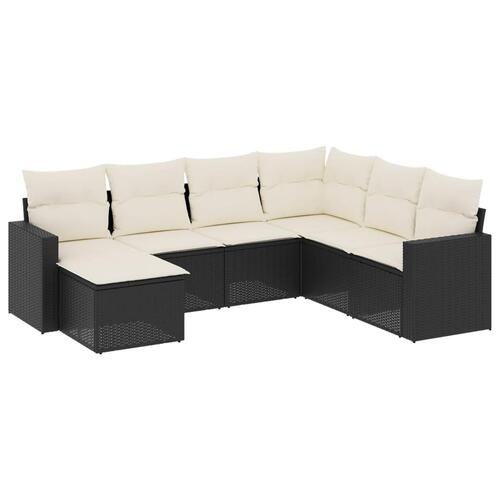 Sofasæt til haven 7 dele med hynder polyrattan sort